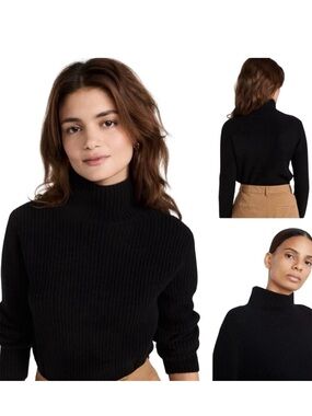Vince Black Ribbed Mock-Turtleneck Sweater